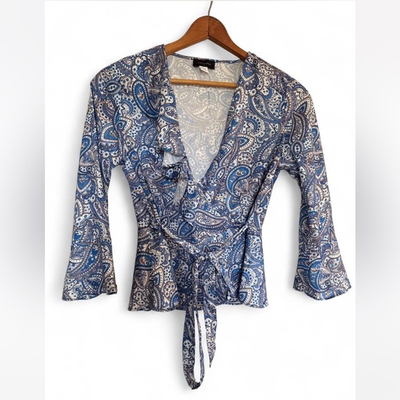 Ava & Aiden Blue Paisley Wrap Blouse - Picture 1 of 6